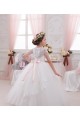 Marfim Tule & Renda Sem Mangas Amor Vestido de Baile Longo Vestidos para meninas de flores Acessíveis