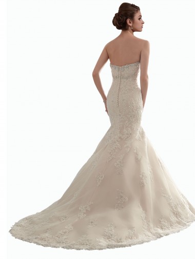 Marfim Tule & Renda Sereia Sem Mangas Amor Longo Vestidos de Noiva