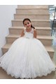 Marfim Tule & Renda Vestido de Baile Buraco da fechadura Decote Alto Longo Vestidos para meninas de flores Acessíveis