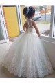 Marfim Tule & Renda Vestido de Baile Buraco da fechadura Decote Alto Longo Vestidos para meninas de flores Acessíveis