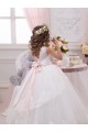 Marfim Tule & Renda Vestido de Baile Costas em V Amor Longo Vestidos para meninas de flores Acessíveis