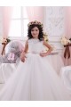 Marfim Tule & Renda Vestido de Baile Costas em V Barco Longo Vestidos para meninas de flores Acessíveis