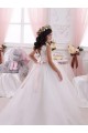 Marfim Tule & Renda Vestido de Baile Costas em V Barco Longo Vestidos para meninas de flores Acessíveis