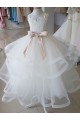 Marfim Tule & Renda Vestido de Baile Decote Alto Longo Vestidos para meninas de flores Acessíveis