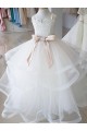 Marfim Tule & Renda Vestido de Baile Decote Alto Longo Vestidos para meninas de flores Acessíveis