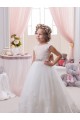 Marfim Tule & Renda Vestido de Baile Sem Mangas Barco Longo Vestidos para meninas de flores Acessíveis