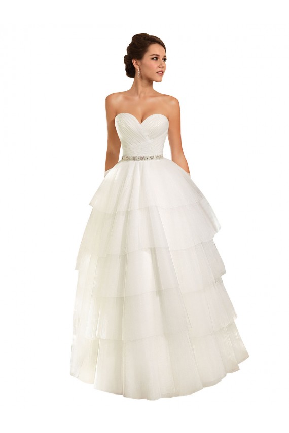 Marfim Tule Vestido de Baile Amor Longo Vestidos de Noiva Acessíveis