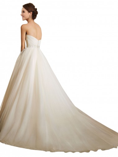 Marfim Tule Vestido de Baile Sem Mangas Amor Longo Vestidos de Noiva