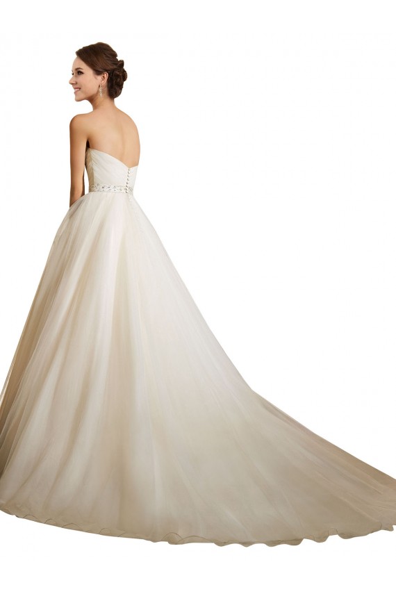 Marfim Tule Vestido de Baile Sem Mangas Amor Longo Vestidos de Noiva Acessíveis