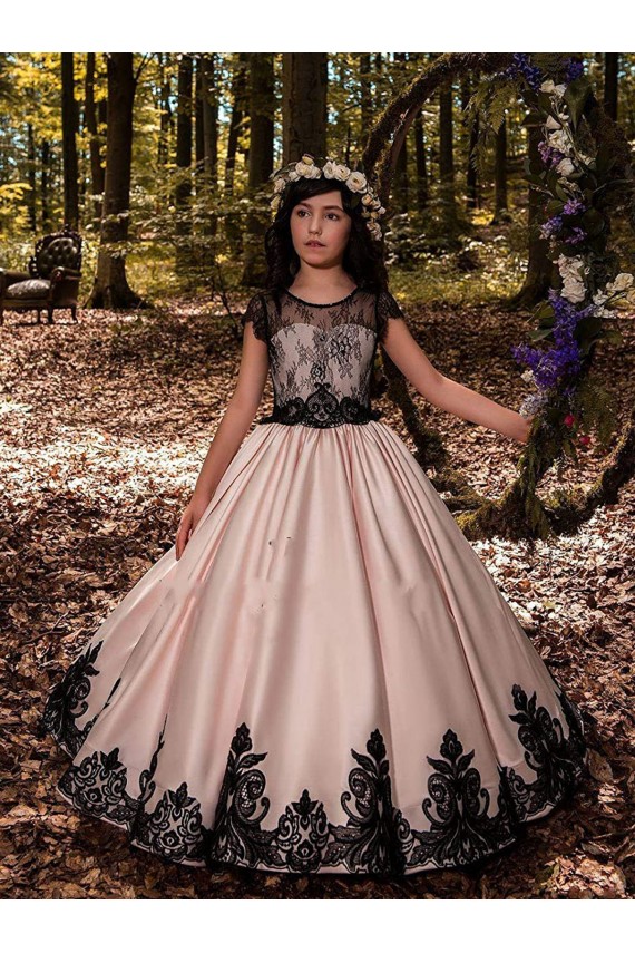 Marfim Vestido de Baile Amor Cetim & Renda Longo Vestidos para meninas de flores Acessíveis