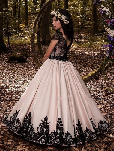 Marfim Vestido de Baile Amor Cetim & Renda Longo Vestidos para meninas de flores