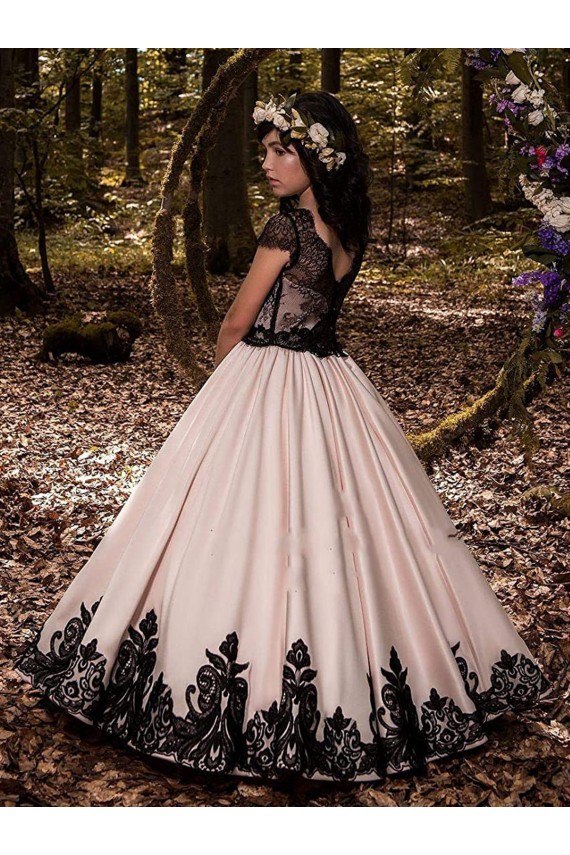 Marfim Vestido de Baile Amor Cetim & Renda Longo Vestidos para meninas de flores Acessíveis