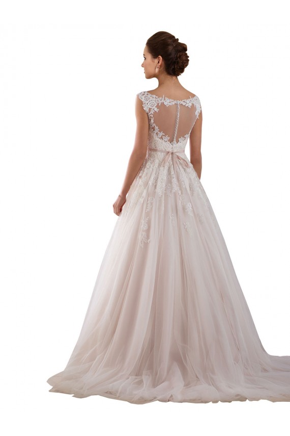 Marfim Vestido de Baile Amor Comboio Capela Tule & Renda Longo Vestidos de Noiva Acessíveis