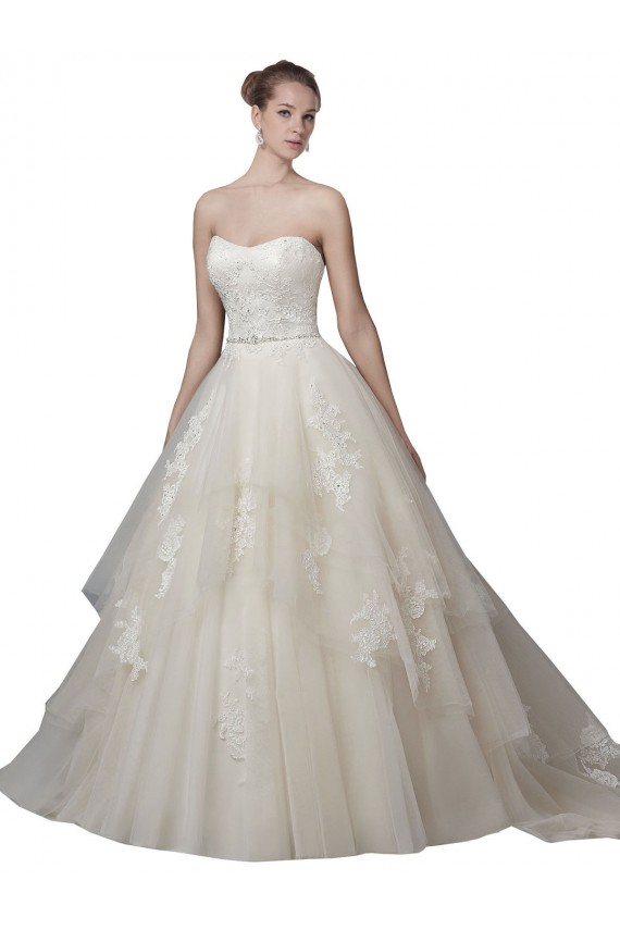 Marfim Vestido de Baile Colher Comboio Capela Tule & Renda Longo Vestidos de Noiva Acessíveis