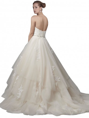 Marfim Vestido de Baile Colher Comboio Capela Tule & Renda Longo Vestidos de Noiva