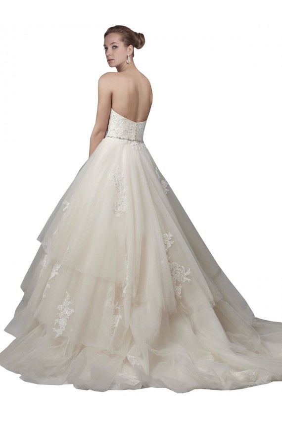 Marfim Vestido de Baile Colher Comboio Capela Tule & Renda Longo Vestidos de Noiva Acessíveis
