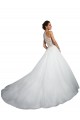 Marfim Vestido de Baile Decote Alto Comboio Capela Tule & Renda Longo Vestidos de Noiva Acessíveis
