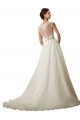 Marfim Vestido de Baile Decote Ilusão Comboio Capela Tule & Renda Longo Vestidos de Noiva Acessíveis