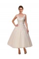 Marfim Vestido de Baile Decote Ilusão Comprimento Chá Tule & Renda Curto Vestidos de Noiva Acessíveis