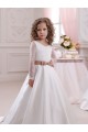 Marfim Vestido de Baile Decote V Comboio Capela Cetim & Renda Longo Vestidos para meninas de flores Acessíveis