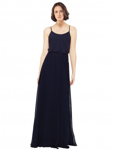 Marinha Negra Bainha Colher Chiffon Longo Vestidos de Madrinha