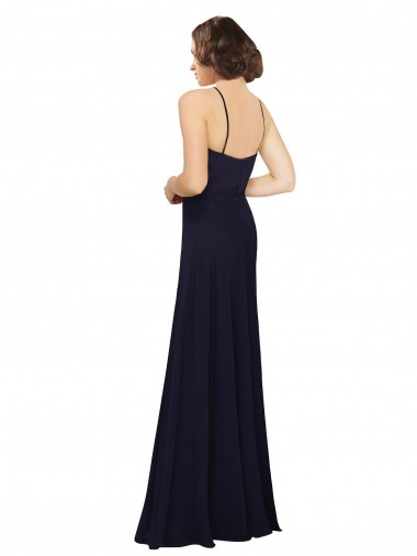 Marinha Negra Bainha Colher Chiffon Longo Vestidos de Madrinha