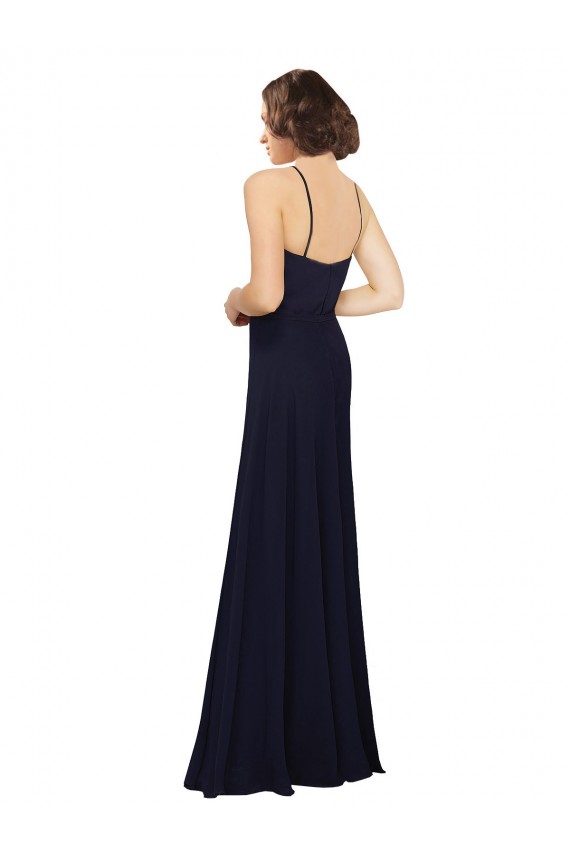 Marinha Negra Bainha Colher Chiffon Longo Vestidos de Madrinha Acessíveis