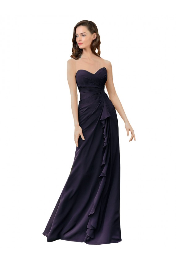 Marinha Negra Chiffon Bainha Amor Longo Vestidos de Madrinha Acessíveis