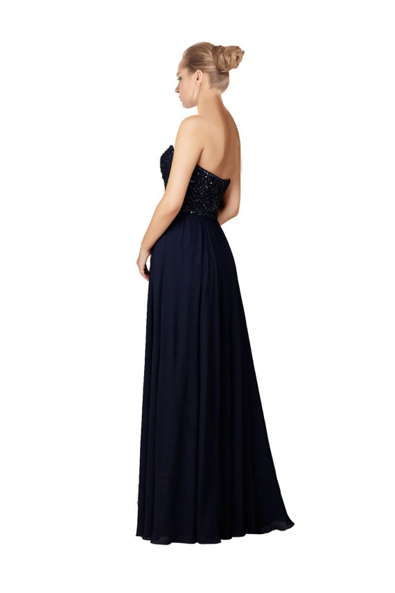 Marinha Negra Chiffon Bainha Sem Mangas Amor Longo Vestidos de Madrinha