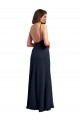 Marinha Negra Chiffon Linha A Abrir de volta Colher Longo Vestidos de Madrinha Acessíveis