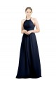 Marinha Negra Chiffon Linha A Abrir de volta Decote Alto Longo Vestidos de Madrinha Acessíveis