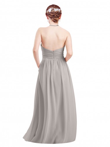 Marinha Negra Chiffon Linha A Abrir de volta Decote Alto Longo Vestidos de Madrinha