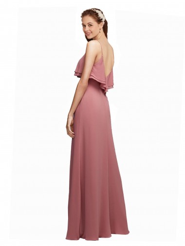 Marinha Negra Chiffon Linha A Costas em V Colher Longo Vestidos de Madrinha