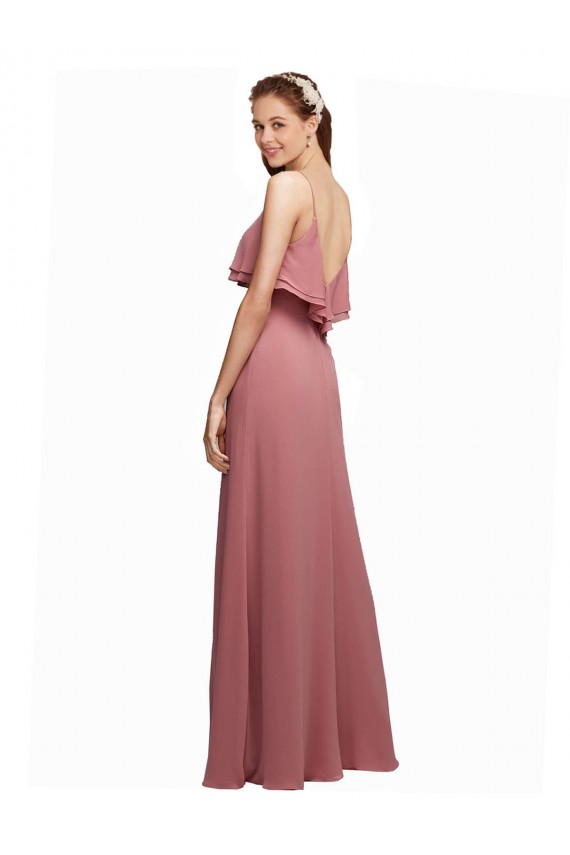 Marinha Negra Chiffon Linha A Costas em V Colher Longo Vestidos de Madrinha Acessíveis