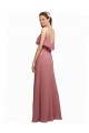 Marinha Negra Chiffon Linha A Costas em V Colher Longo Vestidos de Madrinha Acessíveis