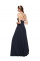 Marinha Negra Chiffon Linha A Criss Cruz Decote V Longo Vestidos de Madrinha Acessíveis