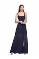 Marinha Negra Chiffon Linha A Decote Quadrado Longo Vestidos de Madrinha Acessíveis