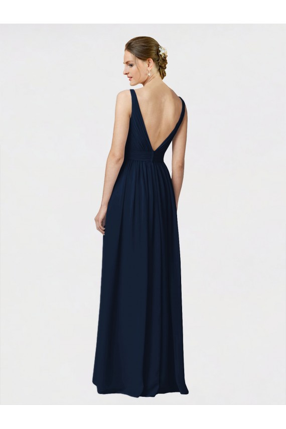 Marinha Negra Chiffon Linha A Decote V Longo Vestidos de Madrinha Acessíveis