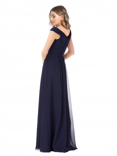 Marinha Negra Chiffon Linha A Fora do Ombro Longo Vestidos de Madrinha