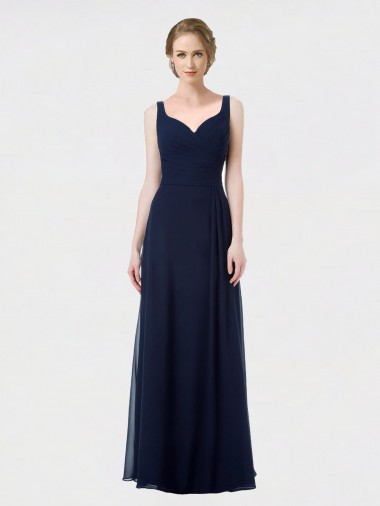 Marinha Negra Chiffon Linha A Lombar Amor Longo Vestidos de Madrinha