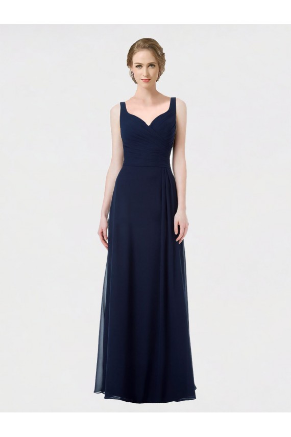 Marinha Negra Chiffon Linha A Lombar Amor Longo Vestidos de Madrinha Acessíveis
