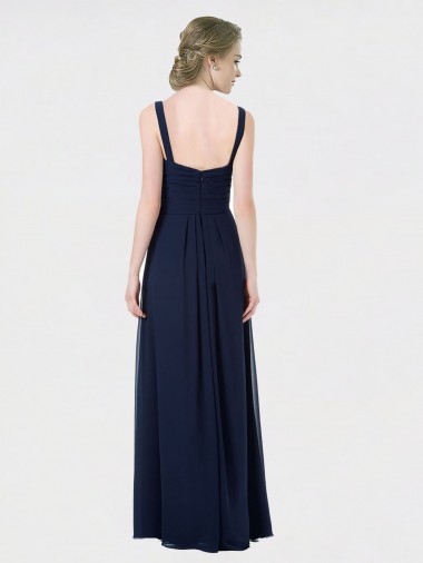 Marinha Negra Chiffon Linha A Lombar Amor Longo Vestidos de Madrinha