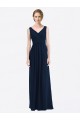 Marinha Negra Chiffon Linha A Lombar Decote V Longo Vestidos de Madrinha Acessíveis