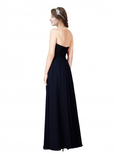 Marinha Negra Chiffon Linha A Sem Mangas Amor Longo Vestidos de Madrinha