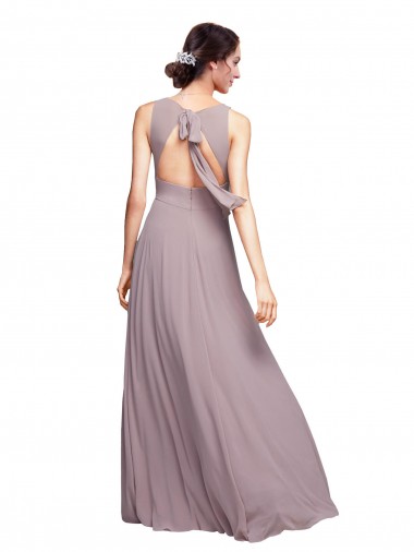 Marinha Negra Chiffon Linha A Sem Mangas Decote V Abrir de volta Longo Vestidos de Madrinha