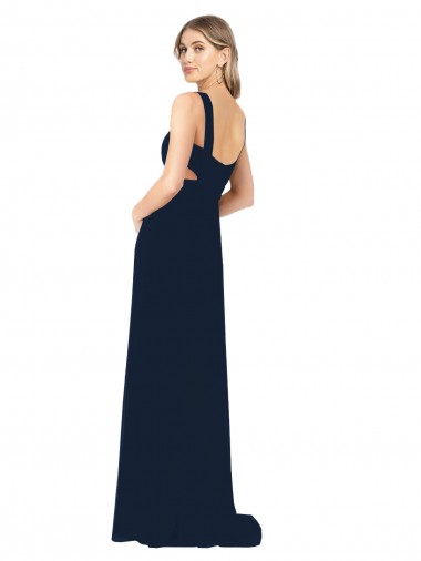 Marinha Negra Chiffon Linha A Sem Mangas Decote V Longo Vestidos de Madrinha