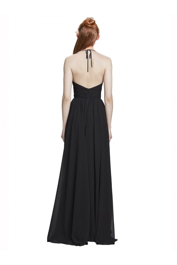 Marinha Negra Chiffon Linha A Sem Mangas Decote V Longo Vestidos de Madrinha / Vestidos de Baile