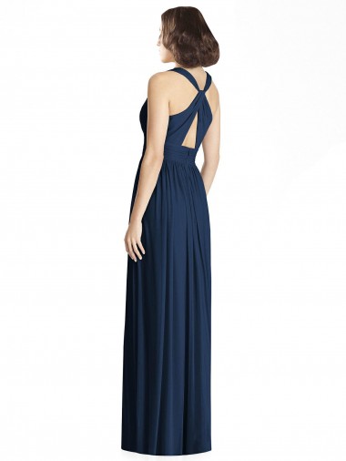 Marinha Negra Chiffon Linha A Sem Mangas Decote V Longo Vestidos de Madrinha / Vestidos de Baile