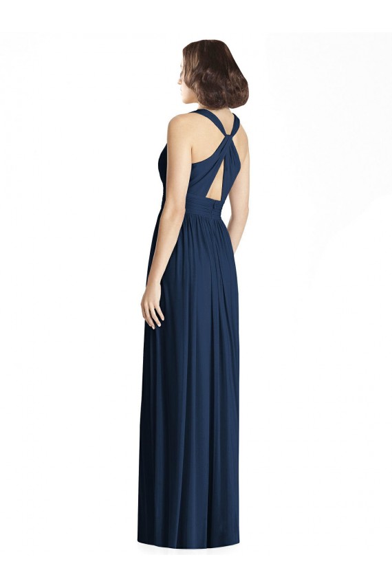 Marinha Negra Chiffon Linha A Sem Mangas Decote V Longo Vestidos de Madrinha / Vestidos de Baile Acessíveis