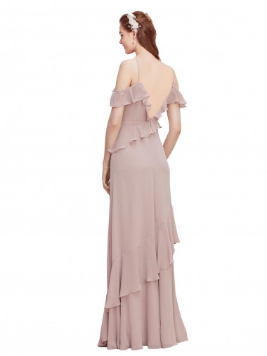 Marinha Negra Chiffon Linha A Sem Mangas Fora do Ombro Longo Vestidos de Madrinha / Vestidos de Baile